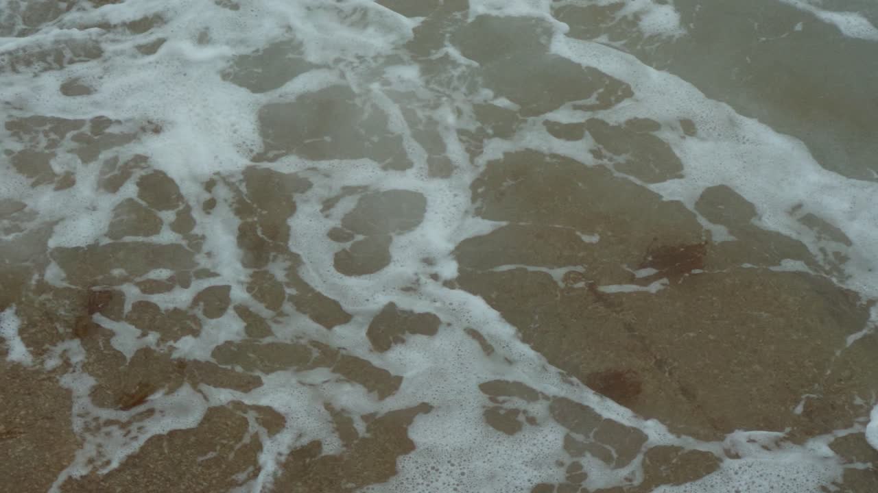 close-up of wave flowing over rocky shore