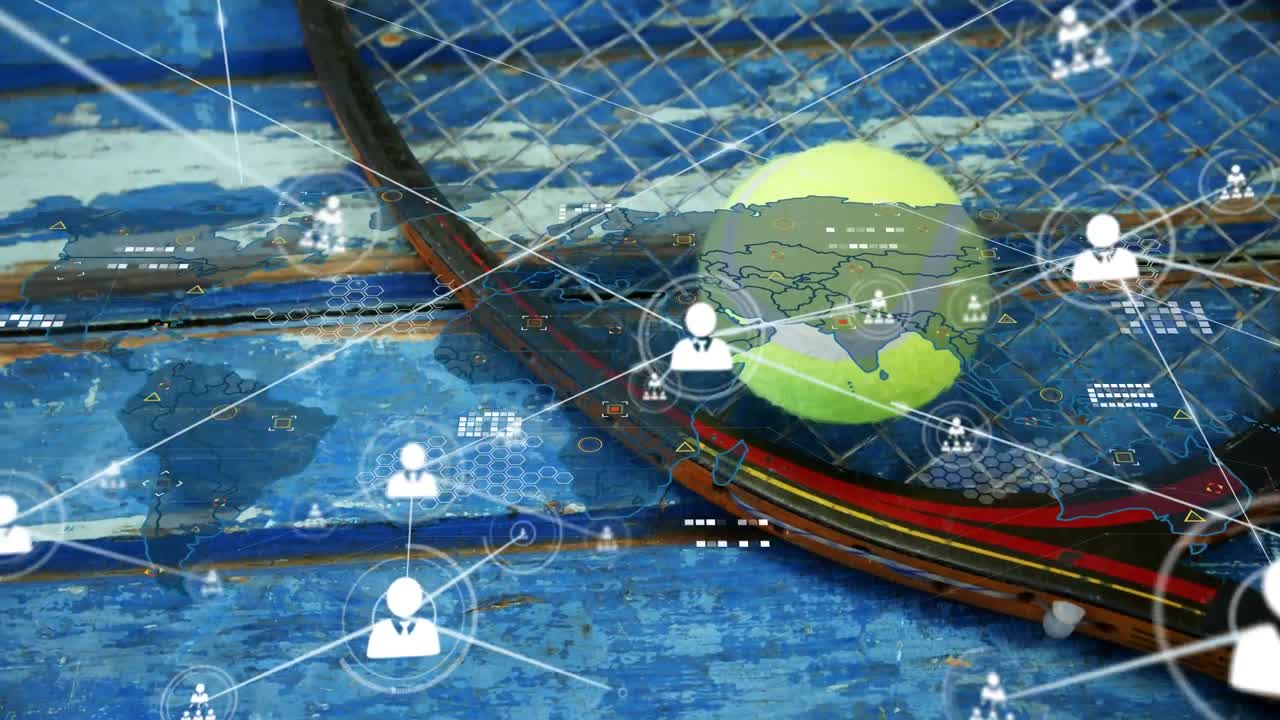 다채로운 회전하는 지구와 화살표 위의 연결 네트워크의 애니메이션