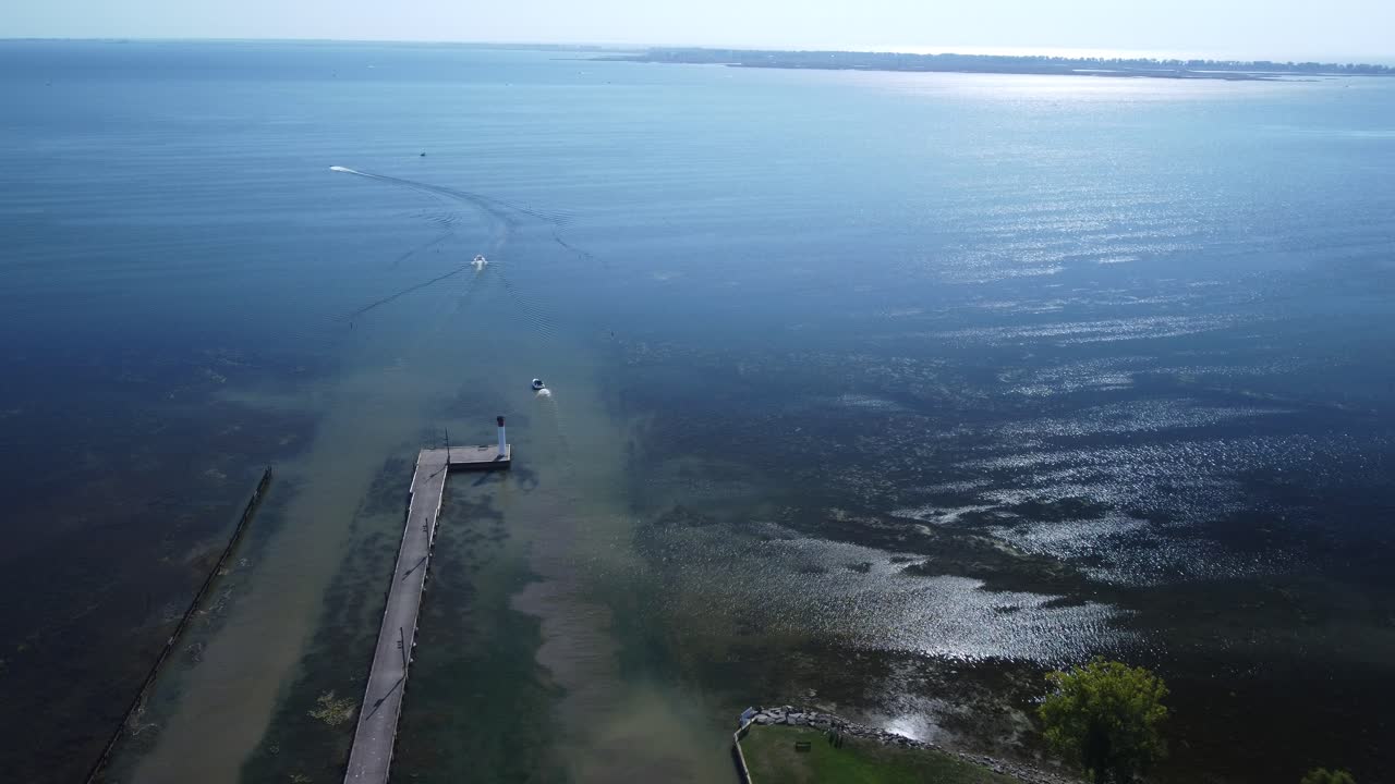 Scenic Aerial of Long Point Sand Spit and Wetlands in Fall Colors, Ontario Canada
