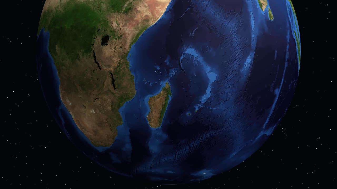 Digital animation zooms from space into Bulawayo, Zimbabwe, displaying regional data and location markers