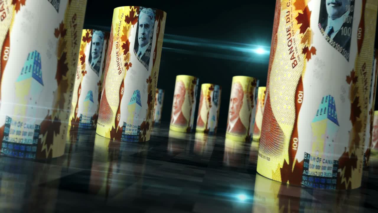 캐나다 달러 지폐의 롤은 완벽한 루프입니다.