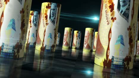 billetes de dinero en dólares canadienses enrollados en un bucle sin costuras