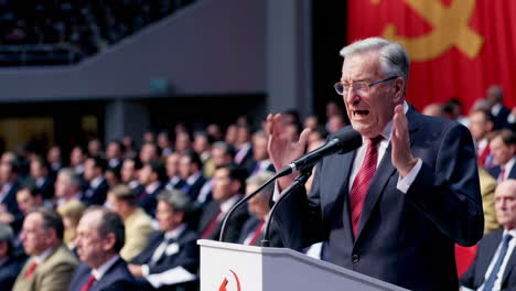 political meeting with communist party flag