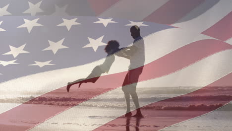 happy african american father and daughter having fun on beach by seaside