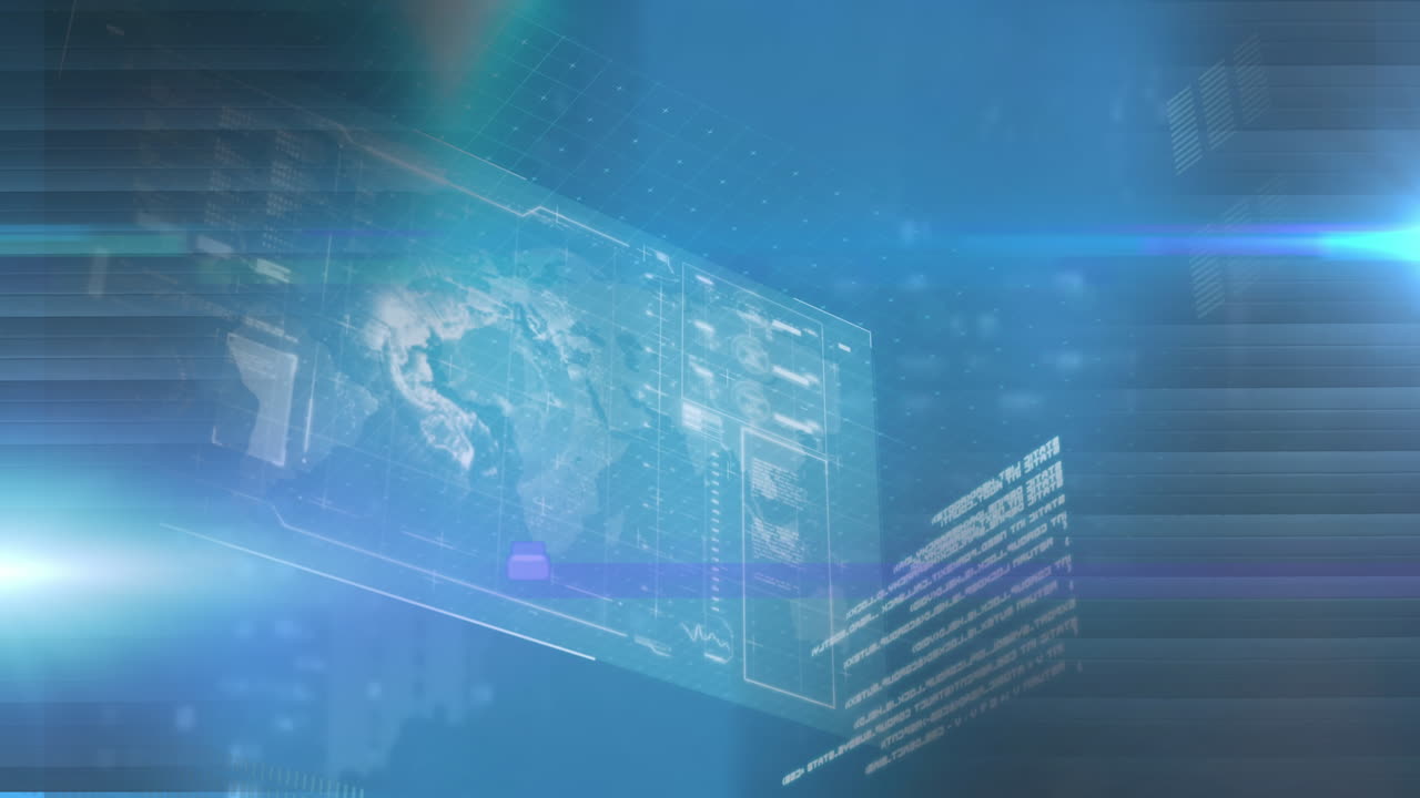 파란색 배경에 움직이는 화면에서 데이터 처리의 애니메이션