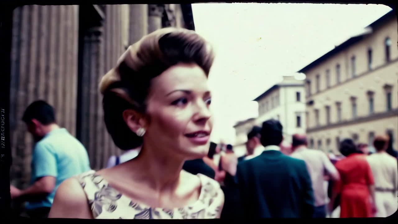 이탈리아 피렌체에서 미소 짓는 여성 - 1950년대 스타일