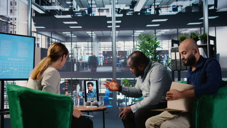 vertical video business partners participating in a video conference with ceo online