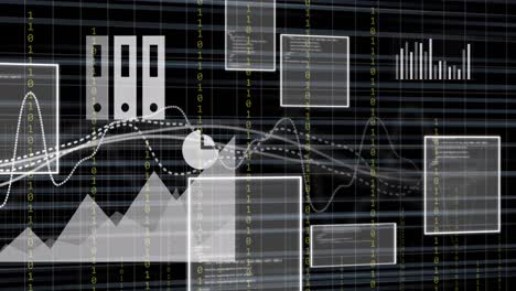 animación del procesamiento de datos y codificación binaria sobre la cuadrícula