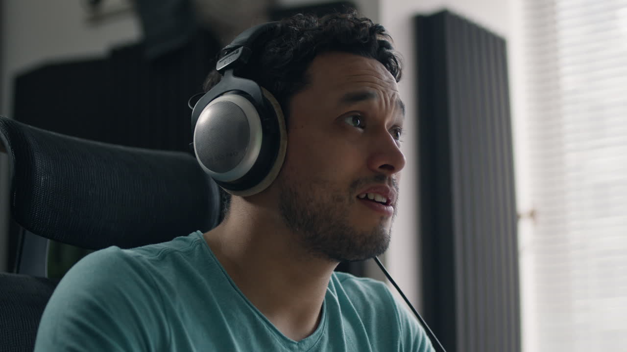 Man Listening to Music with Headphones