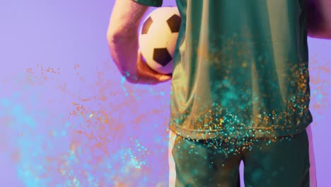 animation of caucasian male soccer player over confetti