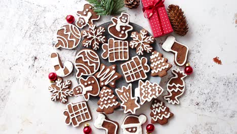 different shapes of christmas gingerbread cookies assorted in circle