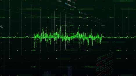 animación del procesamiento de datos financieros sobre una cuadrícula sobre un fondo oscuro