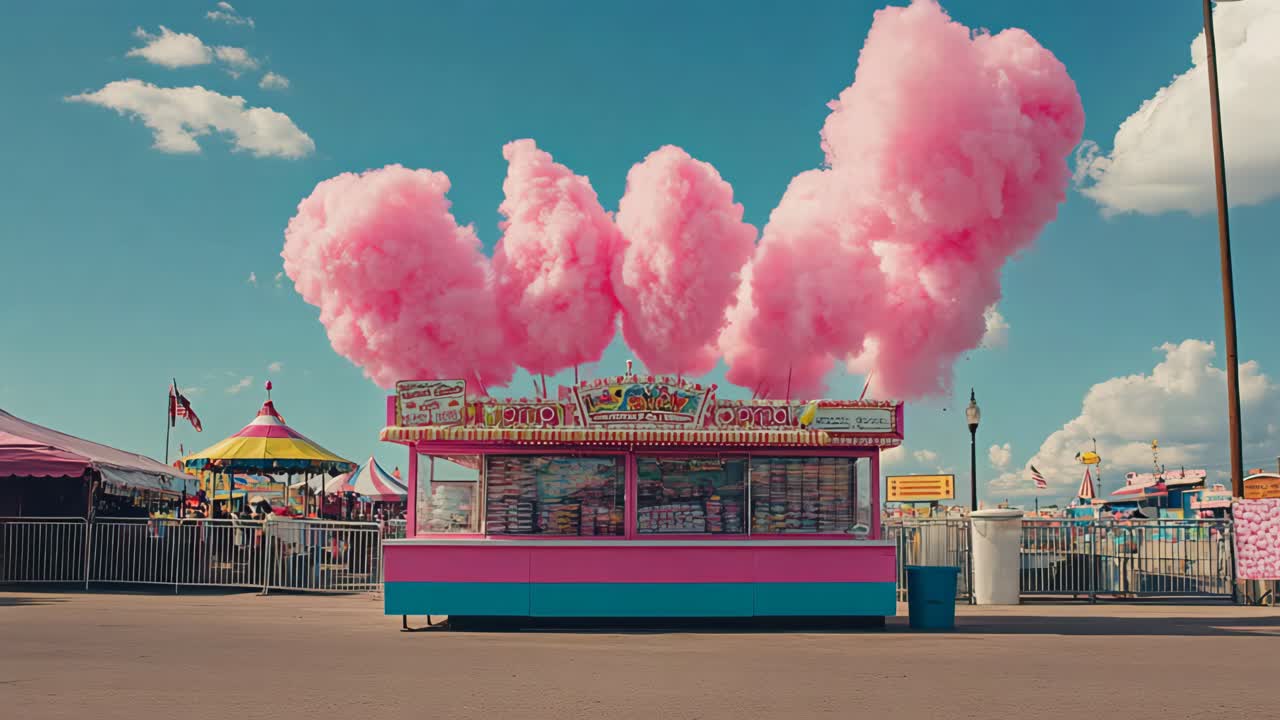 Pink Cotton Candy Stand at a Summer Fair