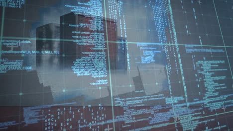 animación del procesamiento de datos en servidores y paisaje urbano