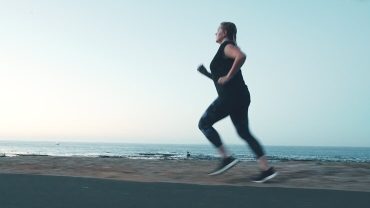 Fitness, workout and running with woman
