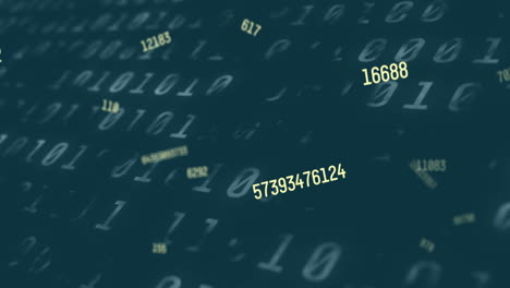 digital animation showcases changing numbers and binary data on a blue background for education.