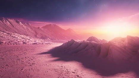 vibrant sunset over an alien ice mountain landscape