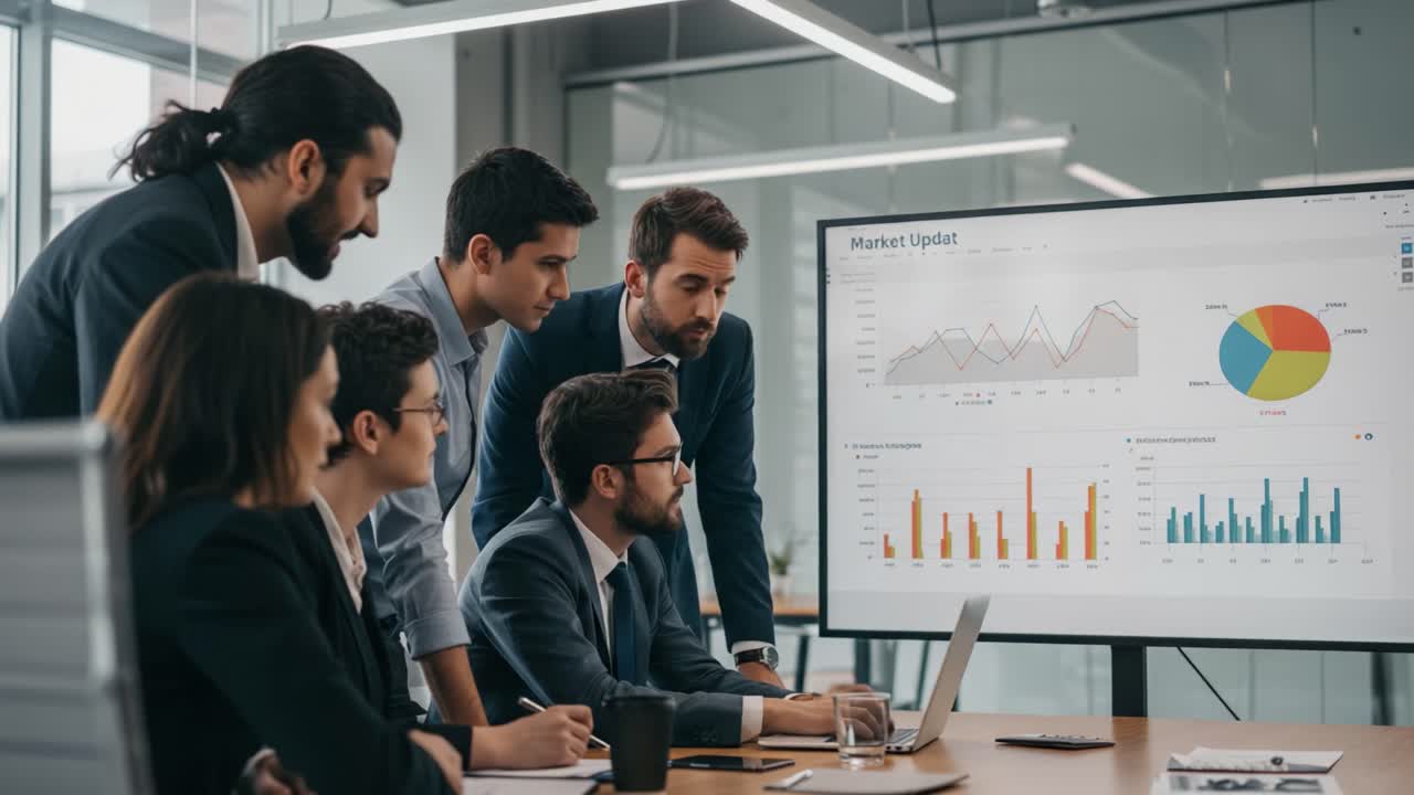 A Group of Professionals Engaged in a Market Update Presentation ...