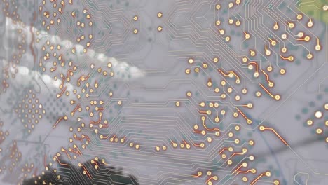 animation of integrated circuit over office interior