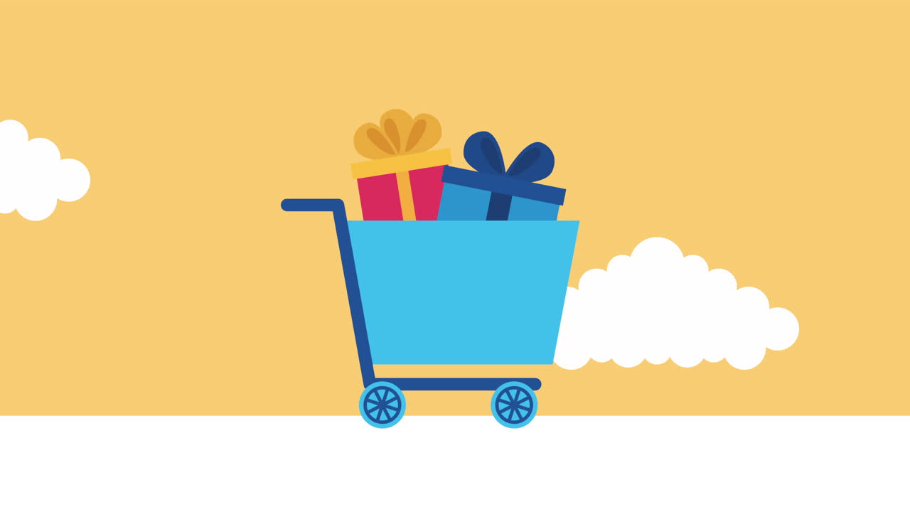 carrito de compras con regalos animación comercial