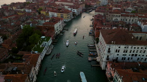 venice city skyline and grand canal in italy - aerial drone shot