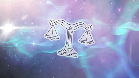 animation of libra star sign symbol over glowing stars