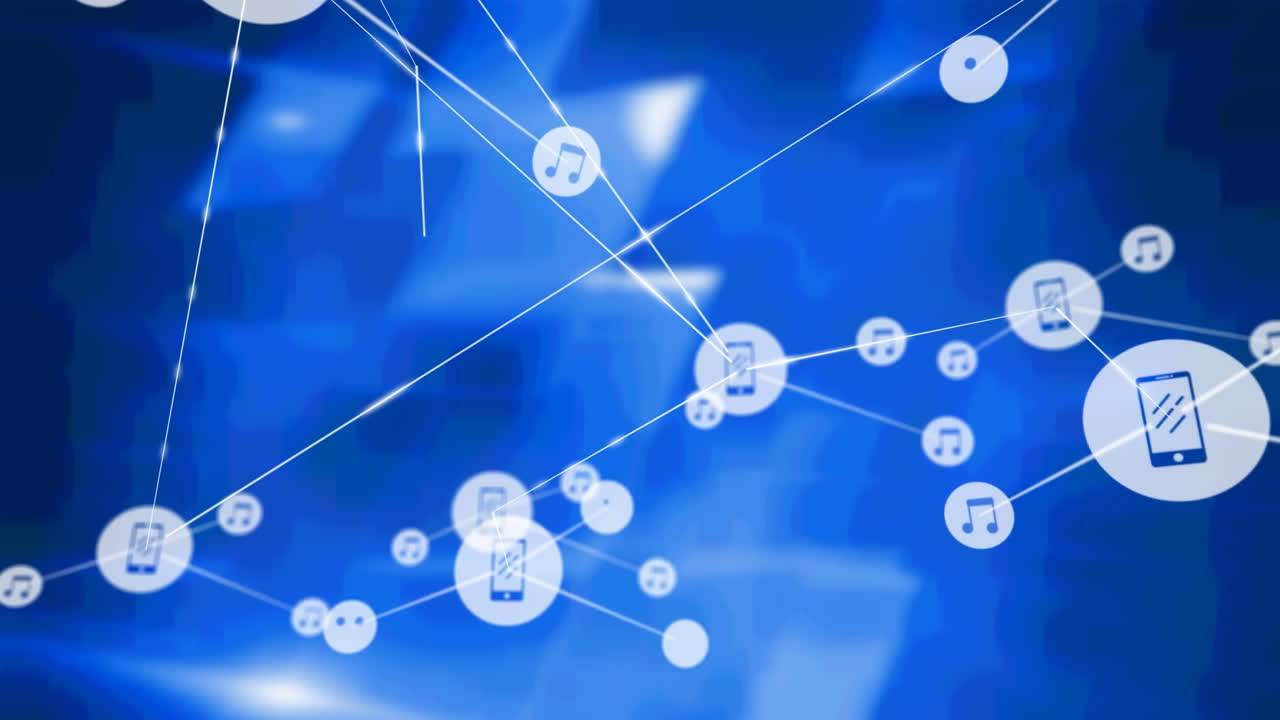 블루 스크린 위의 아이콘으로 연결 네트워크의 애니메이션