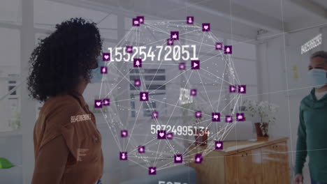 el video digital muestra saludos de oficina enmascarados en medio de covid-19 con números animados.