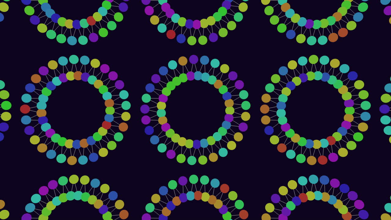 검은색 배경에 대칭적인 패턴으로 다채로운 원