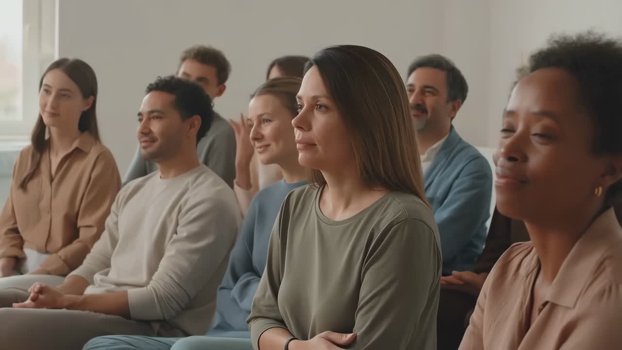 A diverse group of people attending a seminar or group session