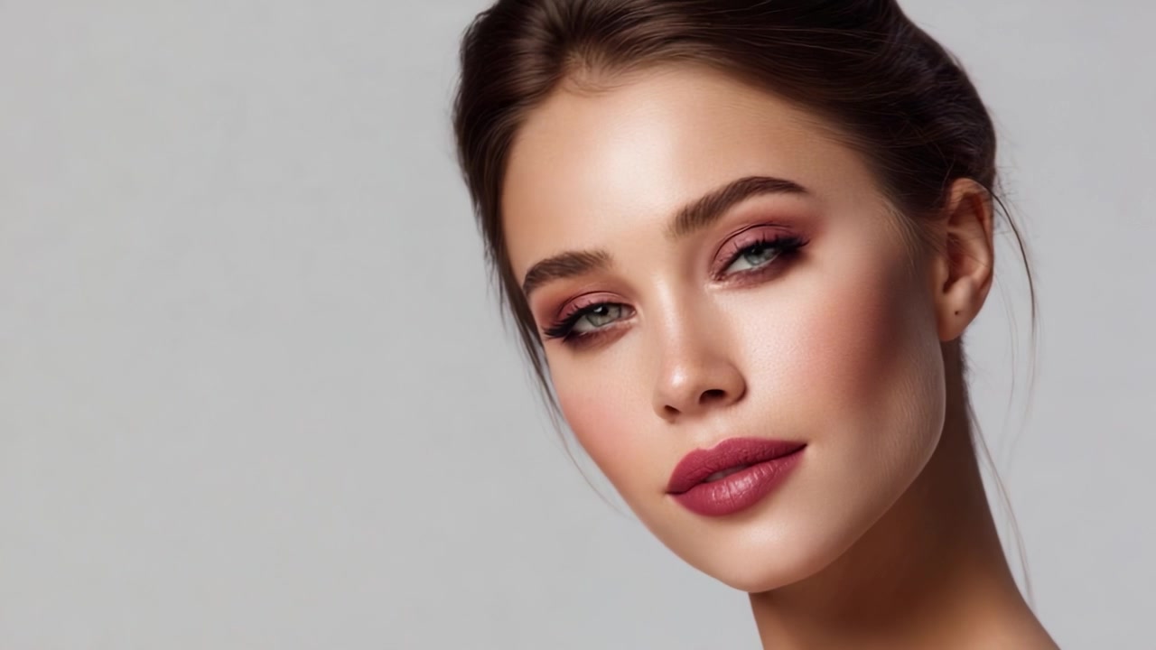 Stunning Portrait of a Beautiful Woman with Bold Makeup and Captivating Eyes, Highlighting Elegant Features in a Minimalistic Setting