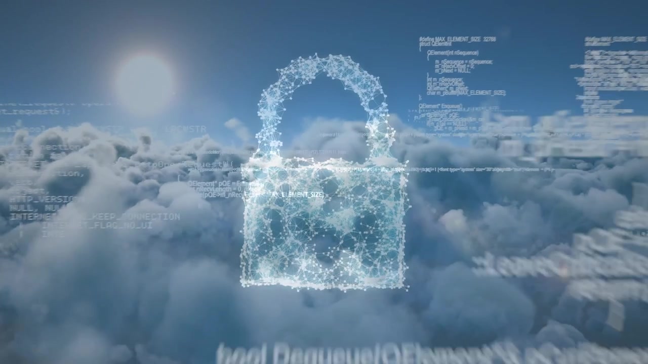 Digital Cloud Computing Transforming into a Secure Padlock Icon
