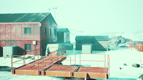 view of old antarctic base at south pole station in antarctica