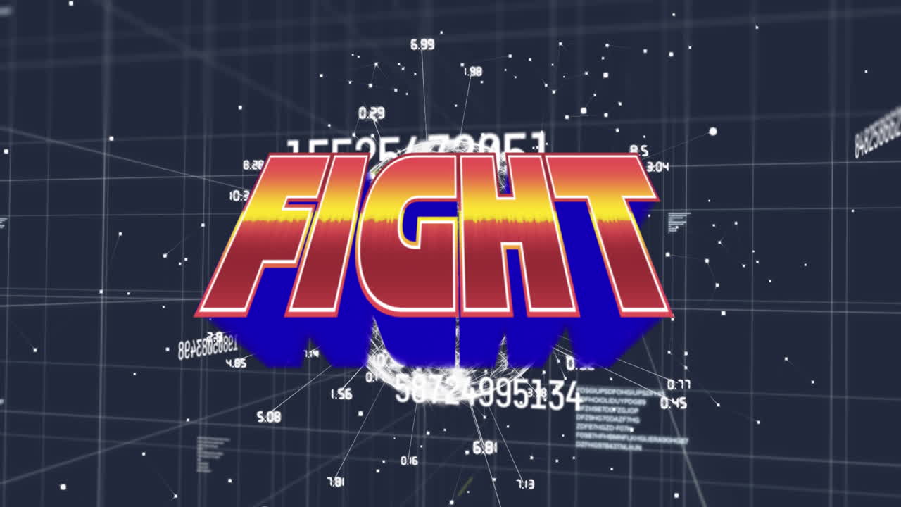 데이터 처리에 대한 싸움 텍스트의 애니메이션과 검은색 배경의 연결의 글로브