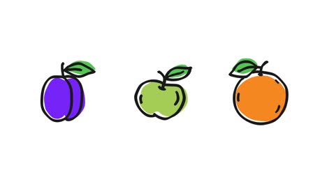 plum apple orange. frame by frame animation. alpha channel