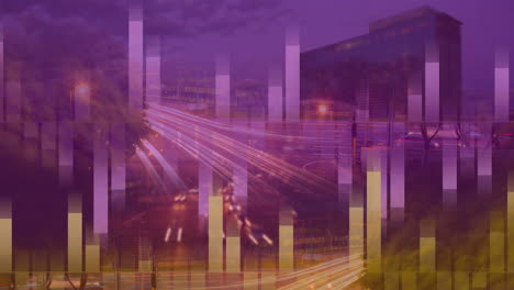 animation of traffic in a town with diagram in foreground 4k