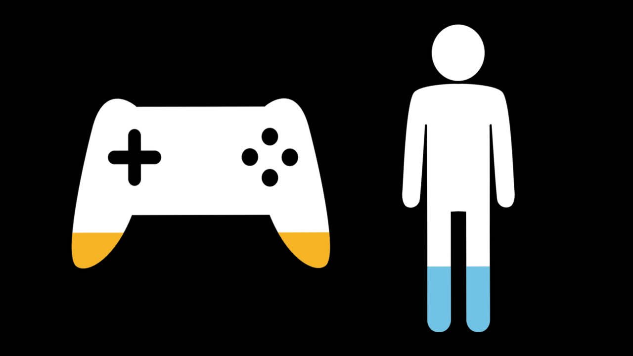 Male and game controller shapes filling up with colours 4k