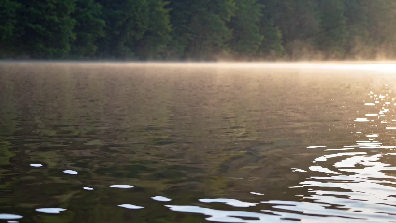 Tranquil lake surface with mist, captured at water level