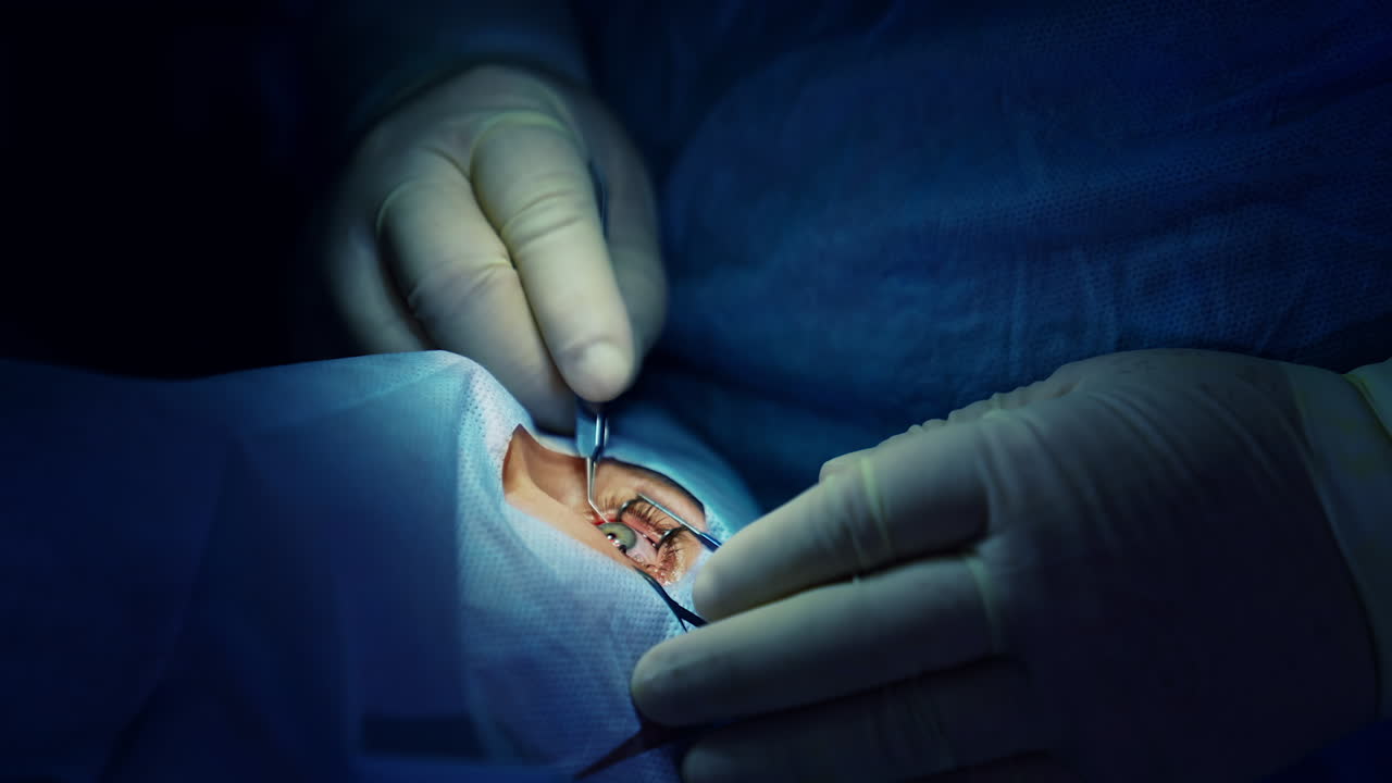 Nuovo intervento di chirurgia della cataratta. Moderna correzione oculare medica laser.