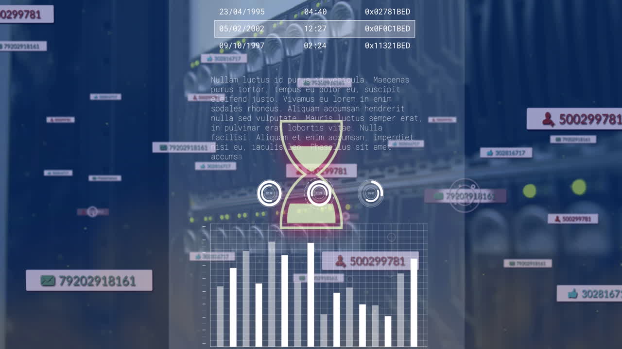 Animation of data processing over server room