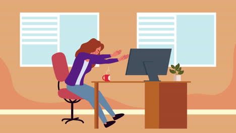 young woman taking an active break seated in the office