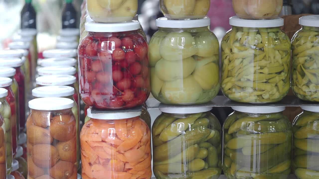 Preserved Fruits and Vegetables at a Market