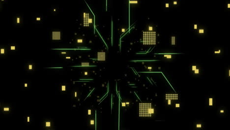 animation of circuit board with data processing over black background