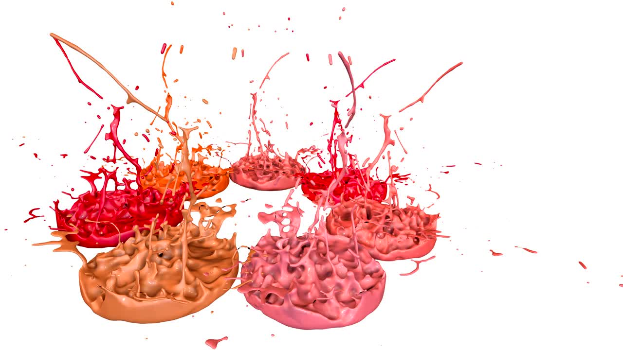 las pinturas 3d bailan en 4k sobre un fondo blanco. simulación de salpicaduras de tinta en un altavoz musical que reproduce música. hermosas salpicadures como un fondo brillante en ultra alta calidad. sombras de versión de rojo 15