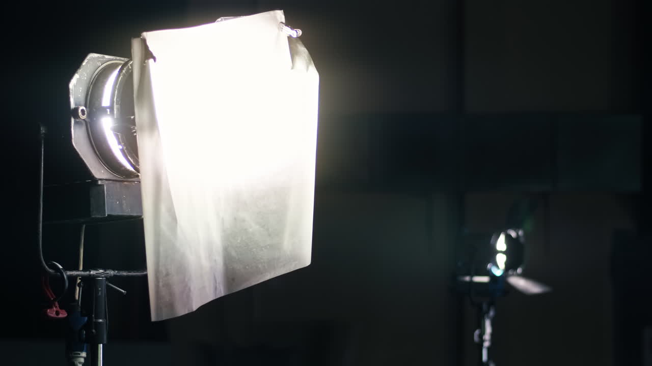Professional lighting equipment on the movie set with cape on it