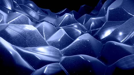 stylish festive abstract black bg. fantastical looped background, waves move on glossy surface like landscape made of liquid blue wax with sparkles. beautiful soft background with smooth animation 4k