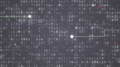 animación de puntos que se conectan con líneas y códigos binarios a través de la técnica de glitch.