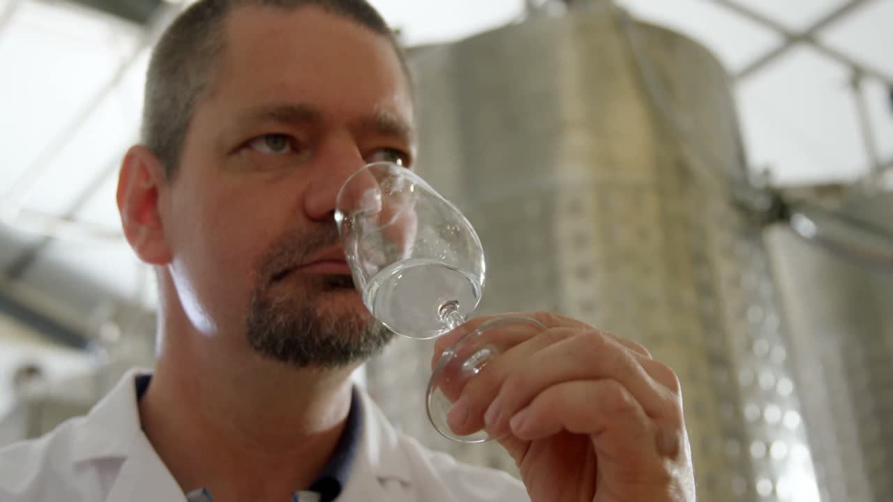 공장 에서 술 을 검사 하는 남성 노동자 4k