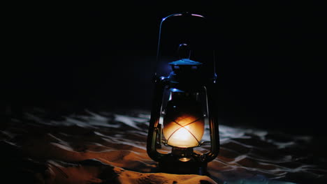 old kerosene lamp shines in the darkness mystic halloween concept