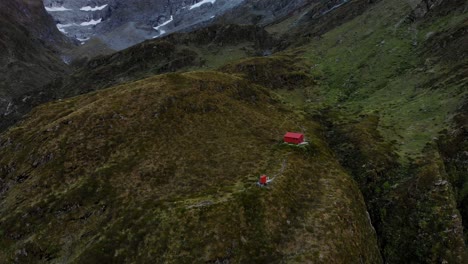 tramping destination for hikers in mount aspiring national park in new zealand - aerial